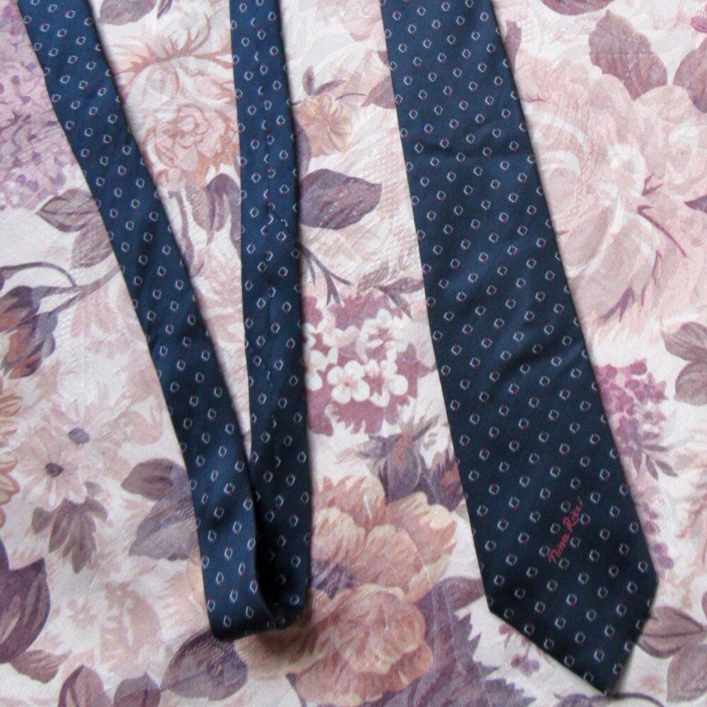 VTG Nina RICCI PARIS Blue  Skinny tie in 100% Silk FRANCE